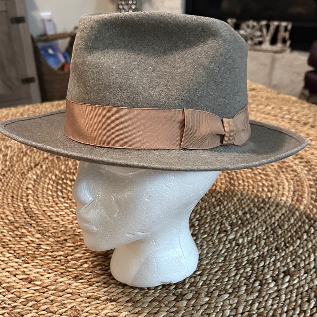Stylish Gray Fedora Hat With Tan Band